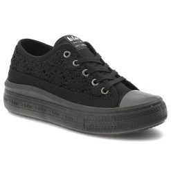 Czarne Trampki Lee Cooper Damskie Buty Na Platformie. Czarne trampki Lee Cooper, w ażurowe wzory, z jeansu, bez zapięcia. Za 109.00 zł.