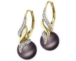 Kolczyki z żółtego złota z diamentami i perłami - próba 585. Żółte kolczyki Apart, z diamentem, złote. Za 2,890.00 zł.