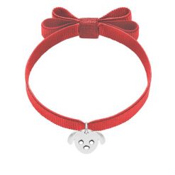Bransoletka z posrebrzanym Pieskiem na podwójnej czerwonej wstążce. Czerwone bransoletki Lilou, posrebrzane. Za 138.00 zł.