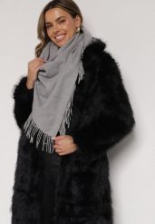 Szary Trójkątny Szalik z Wiskozy i Bawełny z Frędzlami Vetirala. Szare szaliki Born2be, bez wzorów, z bawełny, biznesowe. Za 44.99 zł.