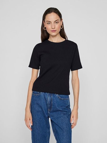 Vila Koszulka "Sola" w kolorze czarnym rozmiar: L. Czarne bluzki Vila, l, bez wzorów, z bawełny, bez kołnierzyka, bez ramiączek. Za 56.79 zł.