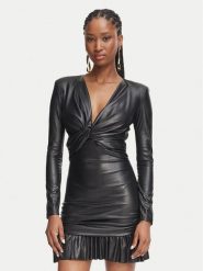 Elisabetta Franchi Sukienka z imitacji skóry AB-989-66E2-V400 Czarny Slim Fit. Czarne sukienki Elisabetta Franchi, bez wzorów, ze skóry, bez kołnierzyka, bez ramiączek. Za 1,709.00 zł.