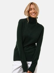 Just Cashmere Kaszmirowy sweter "Lexie" w kolorze ciemnozielonym rozmiar: S. Zielone golfy Just Cashmere, s, bez wzorów, z kaszmiru, bez ramiączek. Za 299.37 zł.