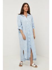 Lin Passion Lniana sukienka w kolorze błękitnym rozmiar: 34/36. Niebieskie sukienki Lin Passion, bez wzorów, ze lnu, klasyczne, bez kołnierzyka, bez ramiączek, maxi. Za 173.99 zł.