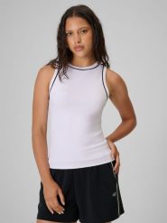 4F Top slim gładki damski - biały L. Białe koszulki sportowe 4f, bez wzorów, z dzianiny, bez ramiączek. Za 59.99 zł.
