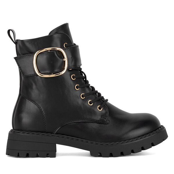 Trzewiki DeeZee. Czarne botki DeeZee, bez wzorów, bez obcasa, na płaskiej podeszwie, bez zapięcia. Za 179.99 zł.