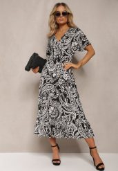 Czarna Sukienka Letnia z Gumką w Talii i Ozdobnymi Chwostami Aleriana. Czarne sukienki Renee, na lato, l, bez wzorów, bez kołnierzyka, bez ramiączek, midi. Za 64.99 zł.