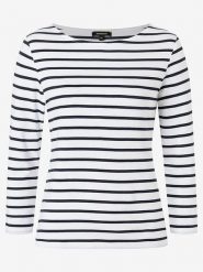 More & More Koszulka w kolorze biało-granatowym rozmiar: 34. Białe bluzki More & More, bez wzorów, z bawełny, bez kołnierzyka, bez ramiączek. Za 100.28 zł.