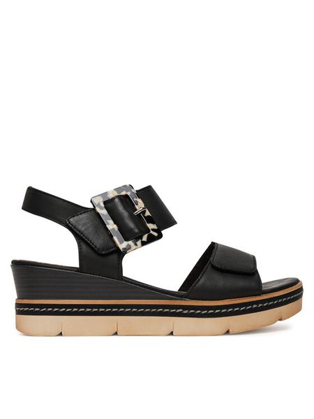 Remonte Sandały D2L53-00 Czarny. Czarne sandały Remonte, bez wzorów, ze skóry, bez obcasa, na koturnie, bez zapięcia. Za 303.99 zł.