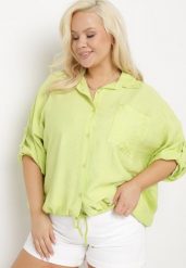 Jasnozielona Koszula z Wiskozy z Rękawem Długości 3/4 Zapinana na Guziki Fieara. Zielone koszule Born2be, plus size, bez wzorów, z wiskozy, eleganckie, bez kołnierzyka, plus size, bez ramiączek. Za 119.99 zł.
