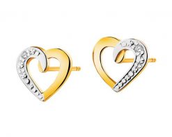 Kolczyki z żółtego złota z diamentami - serca - 0,005 ct - próba 375. Żółte kolczyki Apart, z diamentem, złote. Za 579.00 zł.