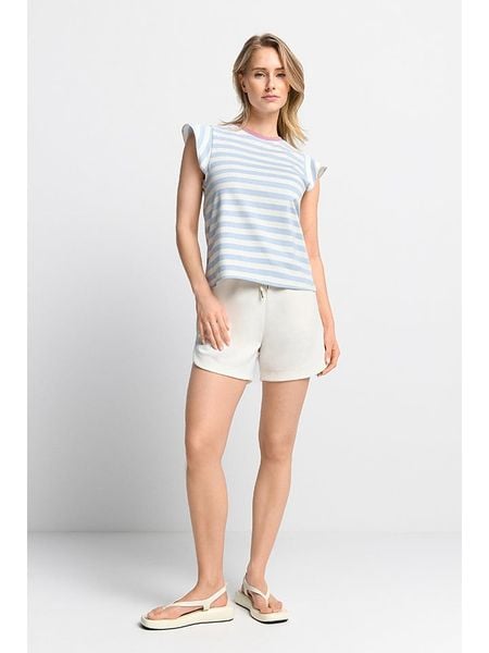 Rich & Royal Koszulka w kolorze błękitno-kremowym rozmiar: L. Białe bluzki Rich & Royal, l, bez wzorów, z bawełny, bez kołnierzyka, bez ramiączek. Za 100.52 zł.