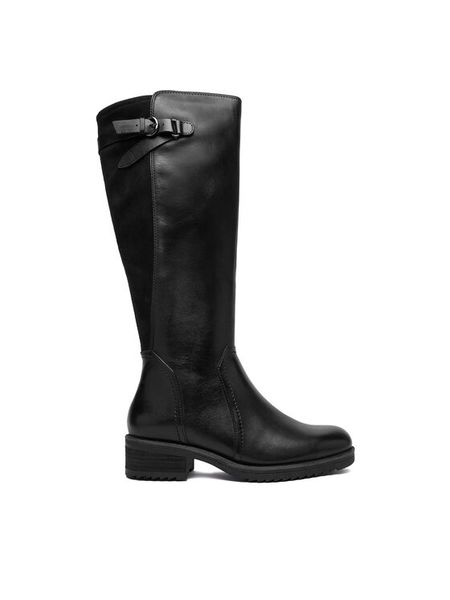 Caprice Oficerki 9-25691-41 Czarny. Czarne kozaki Caprice, ze skóry, bez obcasa, na płaskiej podeszwie, bez zapięcia. Za 799.99 zł.