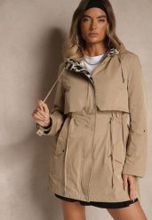 Ciemnobeżowa Kurtka Parka Ozdobiona Sznurkami przy Odpinanym Kapturze Loriballe. Brązowe kurtki Renee, na jesień, l, z jeansu. Za 199.99 zł.
