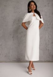 Biała Sukienka VICES o Dopasowanym Kroju z Narzutką Kelaleno. Białe sukienki Renee, na imprezę, l, bez wzorów, bez kołnierzyka, bez ramiączek, maxi, dopasowane. Za 209.99 zł.