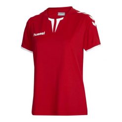 Koszulka sportowa z krótkim rękawem damska Hummel Core Womens SS Jersey. Czerwone koszulki sportowe Hummel, bez wzorów, z jersey, bez ramiączek, do piłki nożnej. Za 37.00 zł.