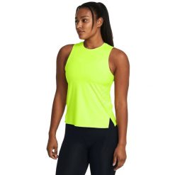 Koszulka damska tank top UNDER ARMOUR 1383363 bez rękawów. Żółte topy Under Armour, l, bez wzorów, bez kołnierzyka, bez ramiączek. W wyprzedaży za 153.00 zł.