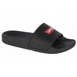 Klapki Unisex Dla Dorosłych June Batwing. Czarne klapki Levi's®, bez wzorów, z gumy, z otwartym noskiem, bez obcasa, na obcasie. Za 99.00 zł.