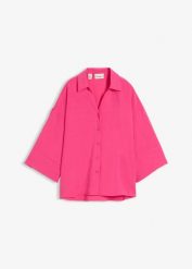 Bluzka oversize z mieszanki wiskozy. Białe bluzki bonprix, bez wzorów, z wiskozy, bez kołnierzyka, bez ramiączek. Za 122.99 zł.