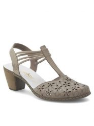 Rieker Sandały 40966-64 Szary. Szare sandały Rieker, bez wzorów, ze skóry, bez obcasa, na słupku, bez zapięcia. Za 299.99 zł.