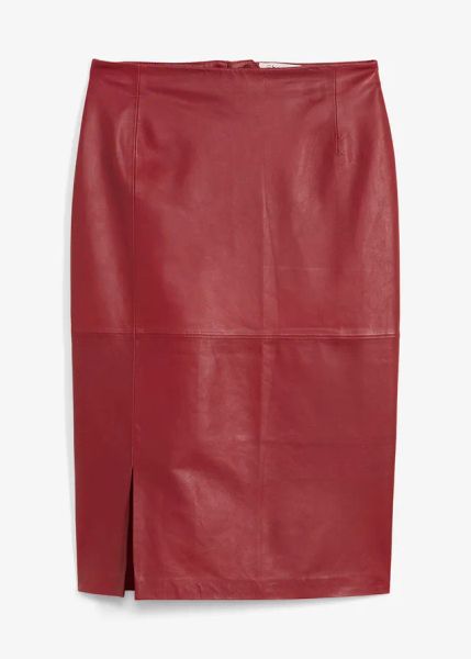 Spódnica ze skóry jagnięcej nappa. Czarne spódnice bonprix, bez wzorów, ze skóry, eleganckie, dopasowane. Za 599.99 zł.