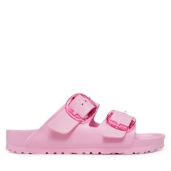 Klapki Birkenstock. Czerwone klapki Birkenstock, bez wzorów, bez obcasa. Za 249.99 zł.