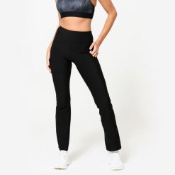 Legginsy fitness damskie Domyos. Czarne legginsy DOMYOS, l, bez wzorów, z elastanu, z podwyższonym stanem. Za 59.99 zł.