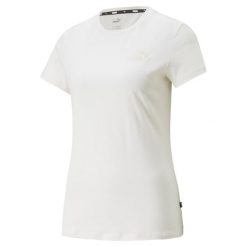 T-shirt z krótkim rękawem damski Puma ESS+ EMBROIDERY. Białe koszulki sportowe Puma, bez wzorów, bez ramiączek. Za 75.00 zł.