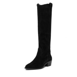 Kowbojki DeeZee. Czarne kozaki DeeZee, bez obcasa, na słupku, bez zapięcia. Za 369.99 zł.