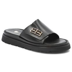 Czarne Klapki Armodo Eleganckie Obuwie Damskie. Czarne klapki Armodo, z aplikacjami, ze skóry, bez obcasa. Za 289.00 zł.