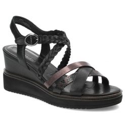 Czarne Sandały Tamaris Stylowe Obuwie Damskie Na Koturnie. Czarne sandały Tamaris, bez wzorów, eleganckie, bez obcasa, na koturnie, bez zapięcia. Za 279.00 zł.