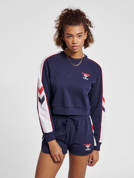 Damska bluza crop Hummel IC Durban. Niebieskie bluzy Hummel, xs, bez wzorów, z bawełny, bez kaptura. Za 188.80 zł.