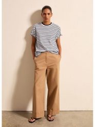 STEFANEL Koszulka w kolorze kremowo-niebieskim rozmiar: L. Brązowe bluzki Stefanel, l, bez wzorów, z bawełny, bez kołnierzyka, bez ramiączek. Za 78.99 zł.