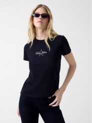 Guess Jeans T-Shirt W6RI18 J1314 Czarny Regular Fit. Czarne t-shirty Guess Jeans, s, z aplikacjami, z bawełny, bez kołnierzyka, bez ramiączek. Za 169.99 zł.