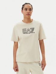EA7 Emporio Armani T-Shirt 7W000098 AF12503 U1079 Beżowy Loose Fit. Brązowe t-shirty EA7 Emporio Armani, l, bez wzorów, z bawełny, bez kołnierzyka, bez ramiączek. Za 239.99 zł.