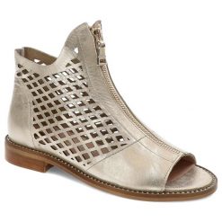 Złote Sandały Armodo Stylowe Obuwie Damskie. Żółte sandały Armodo, bez wzorów, z materiału, eleganckie, bez obcasa, bez zapięcia. Za 369.00 zł.