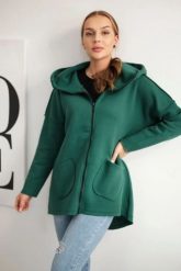 Bluza ocieplana z dłuższym tyłem i kieszeniami ciemno zielona. Zielone bluzy KESI, l, bez wzorów, z bawełny, bez kaptura. Za 198.65 zł.