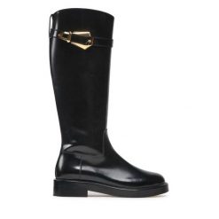 Oficerki Alberta Ferretti. Czarne kozaki Alberta Ferretti, bez obcasa, na płaskiej podeszwie, bez zapięcia. Za 5,169.00 zł.