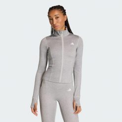 Bluza do ćwiczeń Essentials Heather z suwakiem na całej długości. Szare bluzy Adidas, l, bez wzorów, z dzianiny, bez kaptura. Za 239.00 zł.