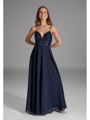 SWING Sukienka w kolorze granatowym rozmiar: 42. Niebieskie sukienki Swing, bez wzorów, bez kołnierzyka, bez ramiączek, maxi. Za 347.99 zł.