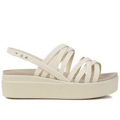 Sandały damskie na basen Crocs BROOKLYN STRAPPY LOWWDG. Brązowe sandały Crocs, bez wzorów, bez obcasa, bez zapięcia. W wyprzedaży za 229.00 zł.