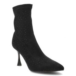 Czarne Botki S.Barski Eleganckie Obuwie Damskie. Czarne botki S.BARSKI, z aplikacjami, ze szpiczastym noskiem, bez obcasa, na obcasie, bez zapięcia. Za 229.99 zł.