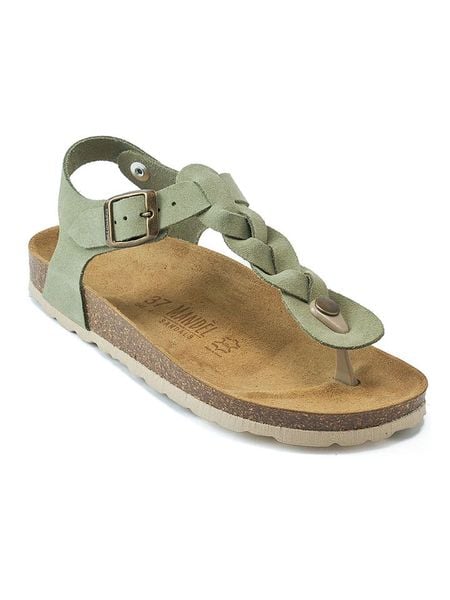 Mandel Skórzane sandały w kolorze zielonym rozmiar: 39. Zielone sandały Mandel, bez wzorów, klasyczne, z otwartym noskiem, bez obcasa, bez zapięcia. Za 123.25 zł.