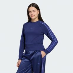 Bluza Satin. Niebieskie bluzy Adidas, uniwersalny, bez wzorów, z bawełny, bez kaptura. Za 179.00 zł.