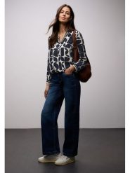 Street One Bluzka w kolorze granatowo-białym rozmiar: 34. Białe bluzki Street One, bez wzorów, z wiskozy, street, bez kołnierzyka, bez ramiączek. Za 114.71 zł.