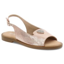 Sandały damskie Vinceza, na płaskim obcasie ze sprzączką z odkrytą piętą z ozdobą, złote, 17384-GD. Żółte sandały VINCEZA, z aplikacjami, eleganckie, bez obcasa, na płaskiej podeszwie, bez zapięcia. Za 99.99 zł.
