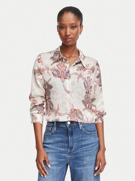 Guess Koszula W6YH68 W3212 Kremowy Regular Fit. Białe koszule Guess, l, z aplikacjami, z syntetyku, bez kołnierzyka, bez ramiączek. Za 344.99 zł.