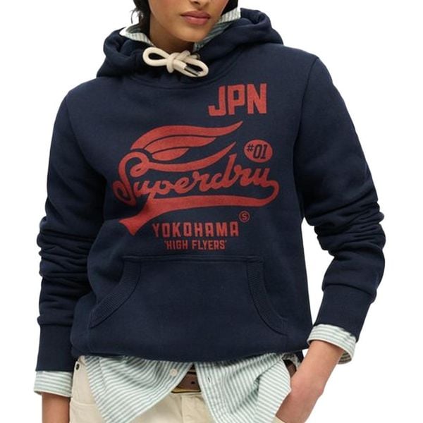 Bluza damska z kapturem Superdry High Flyers. Niebieskie bluzy Superdry, xs, bez wzorów, z bawełny, z kapturem. Za 353.55 zł.