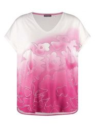 SAMOON Koszulka w kolorze różowo-białym rozmiar: 42. Różowe bluzki Samoon, bez wzorów, bez kołnierzyka, bez ramiączek. Za 52.30 zł.