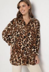 Brązowo-Czarna Koszula o Kroju Oversize w Panterkę Sihanis. Brązowe koszule Born2be, bez wzorów, z jeansu, eleganckie, bez kołnierzyka, bez ramiączek. Za 54.99 zł.